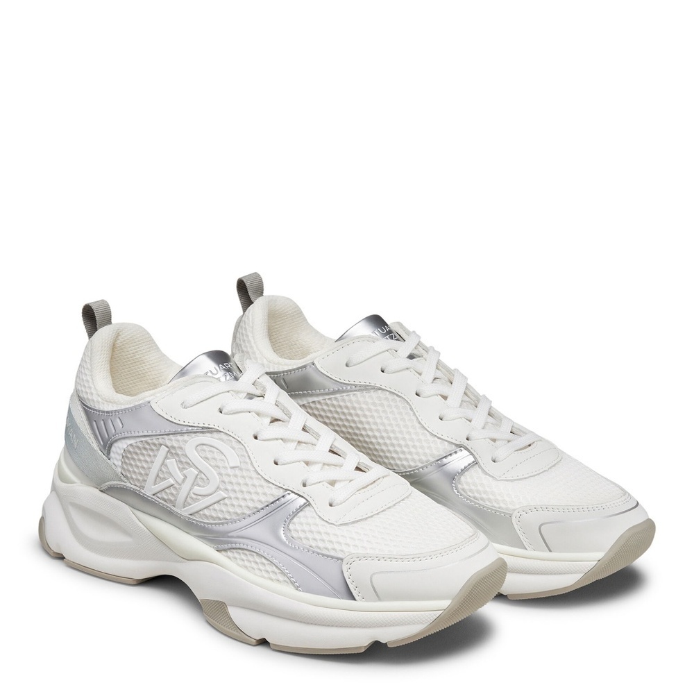 Stuart Weitzman White and Silver Chunky Lace-Up Sneakers